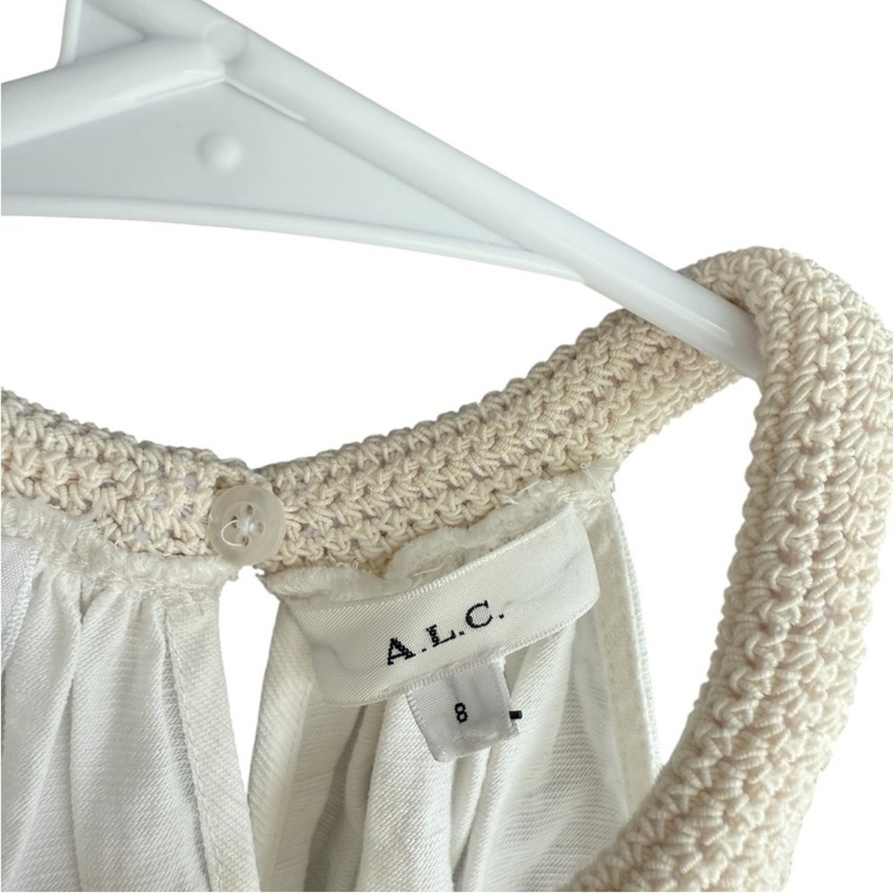 A.L.C. Reina Linen Blend Crochet Neck Halter Tank Top White - Picture 12 of 14